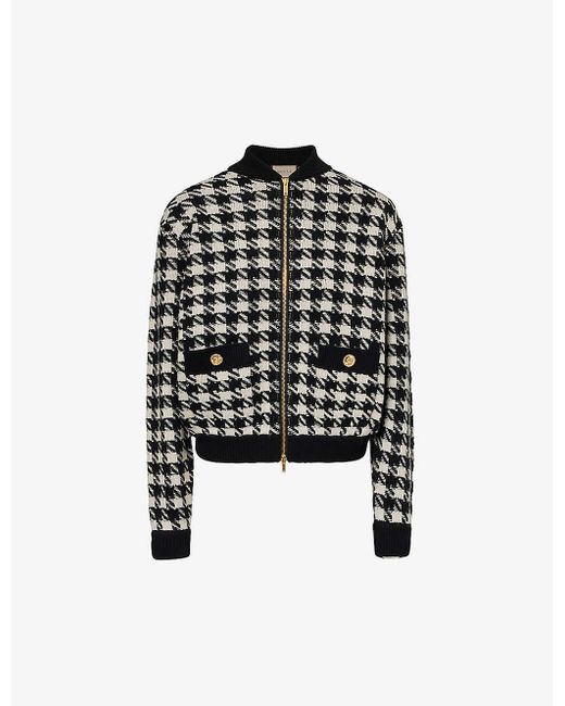 Gucci Black Houndstooth Zip-front Wool-knit Jacket