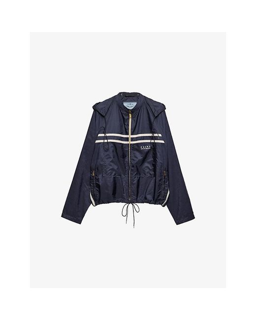 Prada Blue Re Nylon Logo-Embellished Woven Blouson Jacket