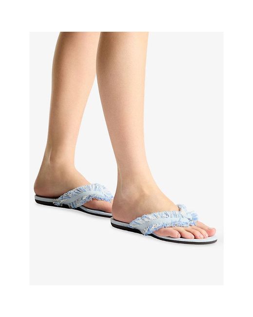 Jimmy Choo Blue Bay Frayed Flat Denim Sandals