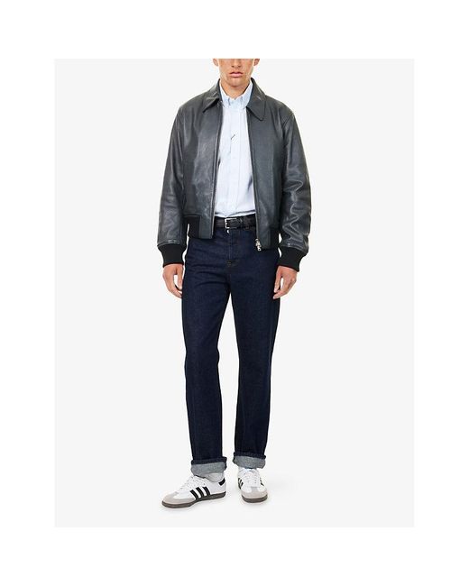 AMI Black Regular-Fit Spread-Collar Leather Jacket for men