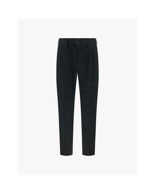 Boggi Black Tapered-Leg Belted Linen Trousers for men