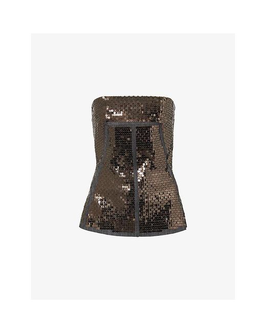 Rick Owens Brown Sequin-Embellished Cotton-Blend Bustier Top