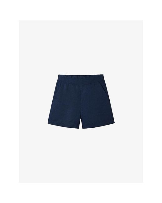The White Company Blue Stitch-embroidered High-rise Linen Shorts