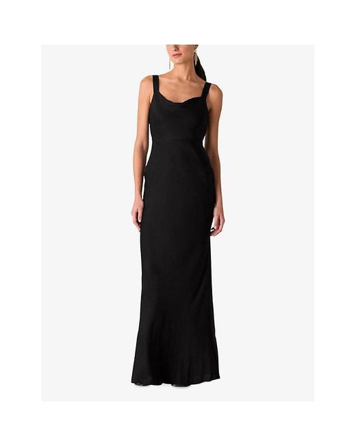 Whistles Black Thea Cowl-Neck Satin Maxi Dress