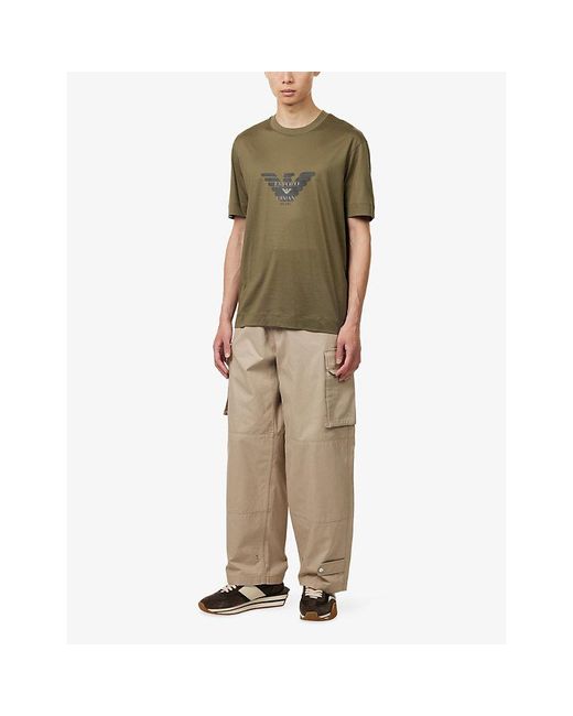 Emporio Armani Green Faded Logo-Print Cotton-Jersey T-Shirt for men