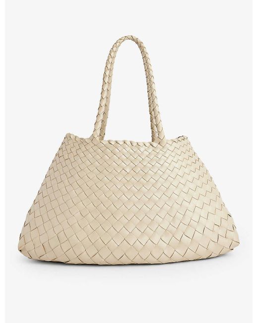 Dragon Diffusion Natural Santa Croce Woven-leather Top-handle Basket Bag