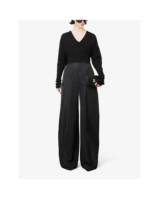 Rick Owens Black Structured-waistband Wide-leg High-rise Satin Trousers