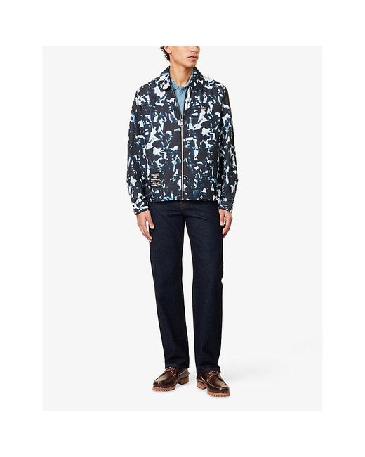 Lacoste Blue Abstract-Print Brand-Patch Shell Jacket for men