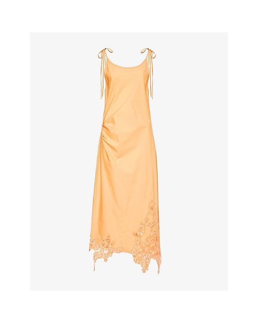 Acne Yellow Daya Lace-trim Cotton-canvas Midi Dress