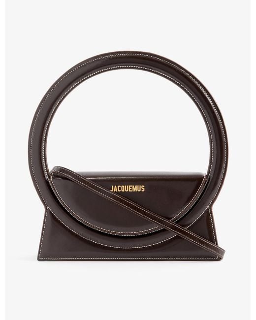 Jacquemus Le Sac Rond Leather Top Handle Bag in Dark Brown (Black