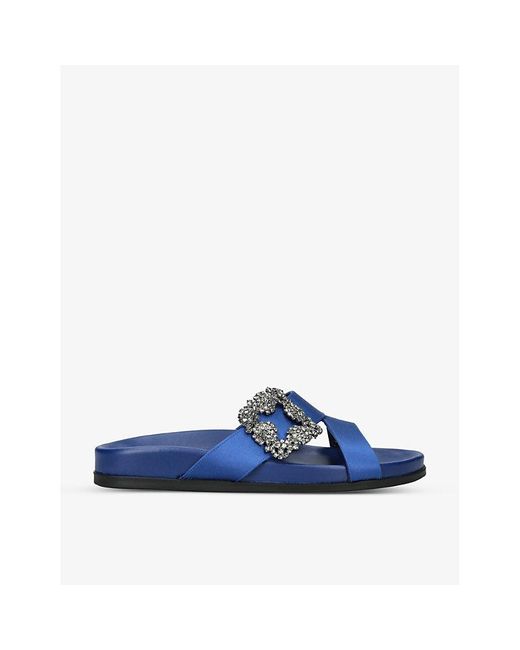 Manolo Blahnik Blue Chilanghi Crystal-embellished Satin Sandals
