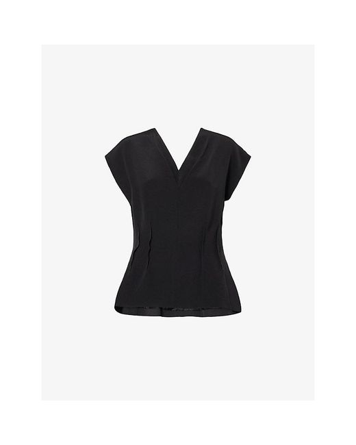 The Dropped Collection Blue Kimono-Sleeve Double V-Neck Silk Top