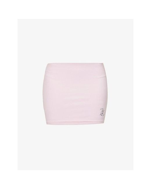 Juicy Couture Pink Rhinestone-embellished Slim-fit Velour Mini Skirt X