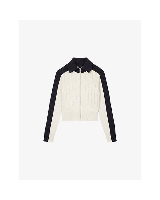 The Kooples Black Zipped Colour-Block Cotton Cardigan