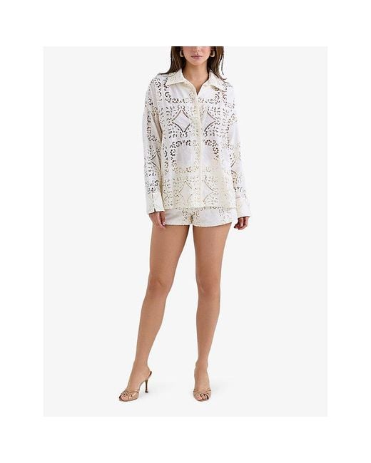 House Of Cb Natural Samah Broderie Anglaise Cotton Shirt Xs (A-C Cup)
