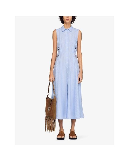 Sandro Blue Striped Sleeveless Cotton Maxi Dress