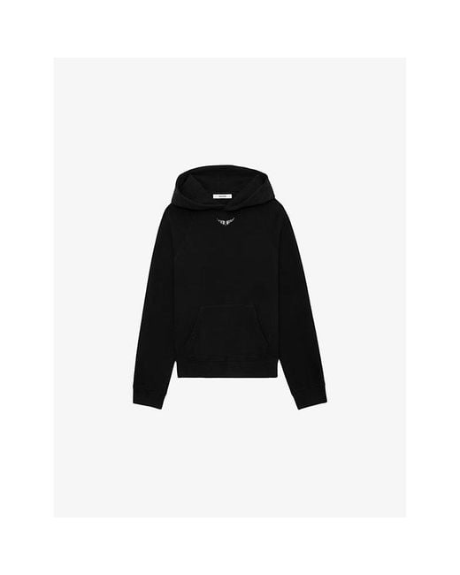 Zadig & Voltaire Black Georgy Diamante-Wing Relaxed-Fit Cotton-Blend Hoody