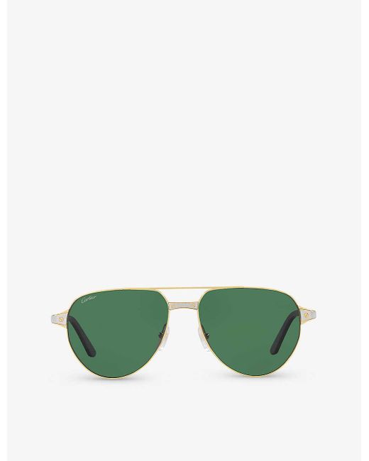 Cartier Green Ct0425s Pilot-frame Metal Sunglasses for men