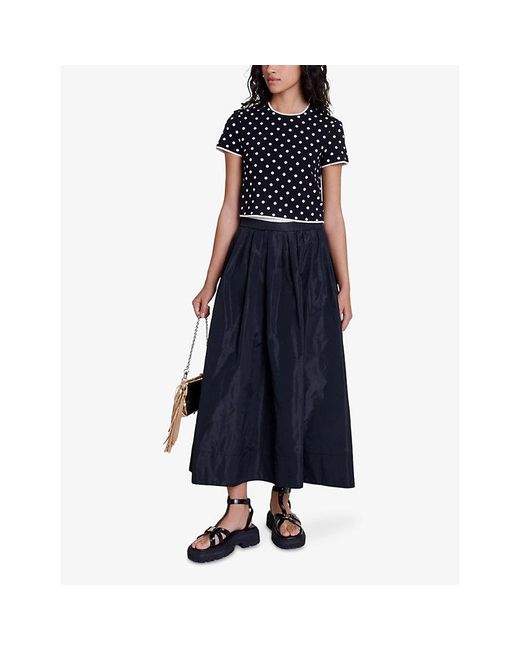 Maje Black Flared-Skirt High-Rise Woven Maxi Skirt