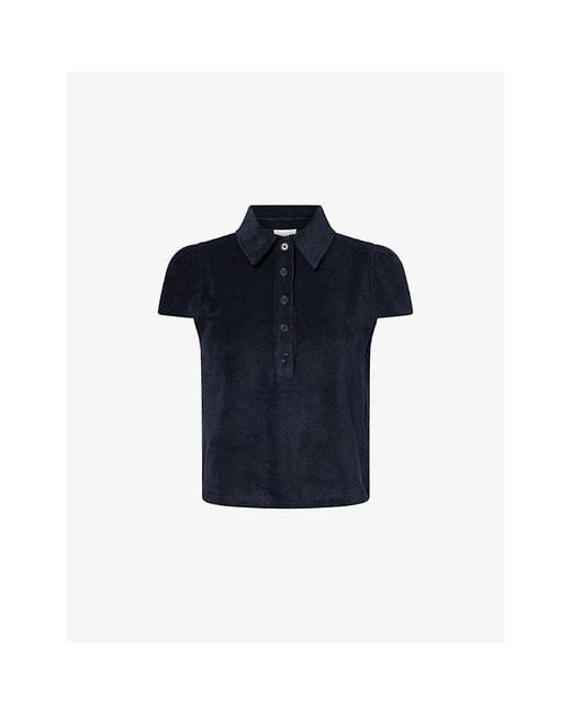 ME+EM Blue Sporty Smart Towelling Cotton-Blend Polo Top