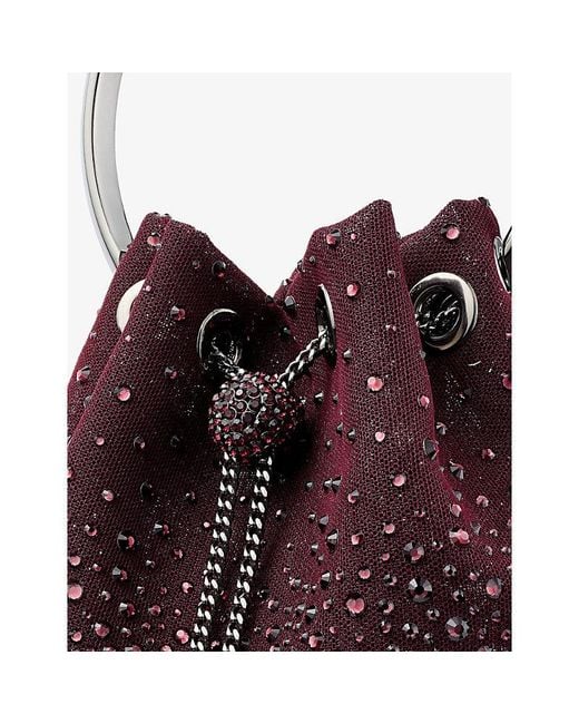 Jimmy Choo Red Bon Bon Crystal-Embellished Satin Bag