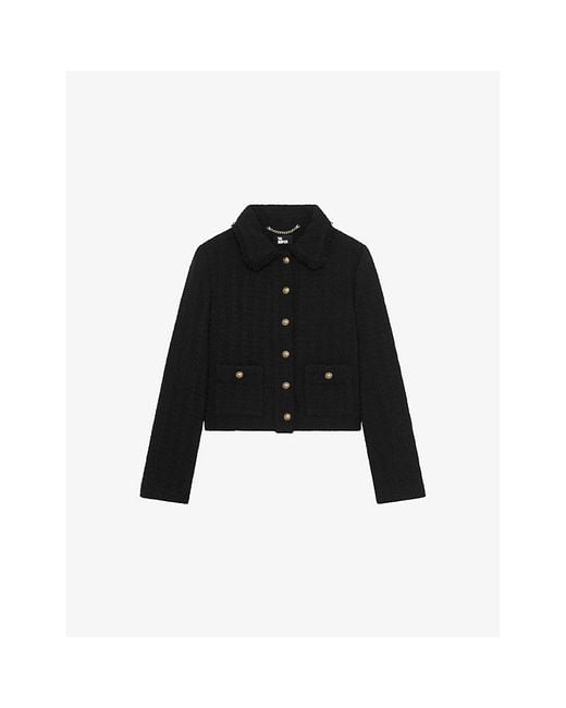 The Kooples Black Side-Pocket Tweed Cotton-Blend Jacket