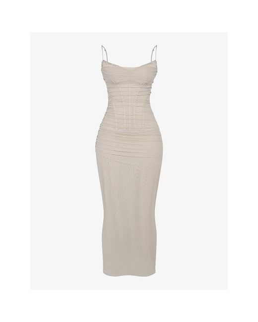 House Of Cb White Nalini Corseted Stretch-Woven Maxi Dress