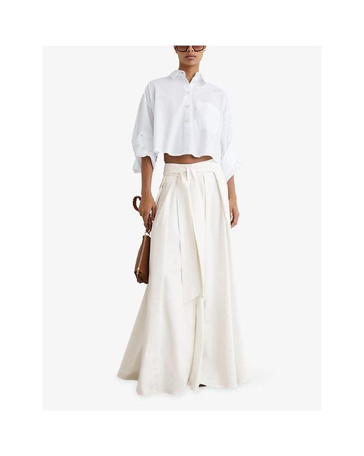 Reiss White Simone Tie-Waist Stretch Cotton-Blend Maxi Skirt