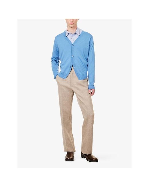 John Smedley Blue X Bill Nighy V-Neck Merino Wool Cardigan for men