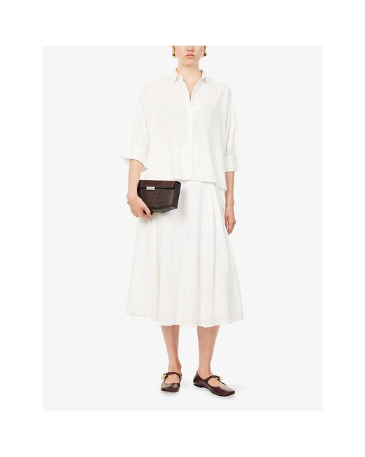 Yasmina Q White Lina Flared-Cuff Linen-Blend Shirt
