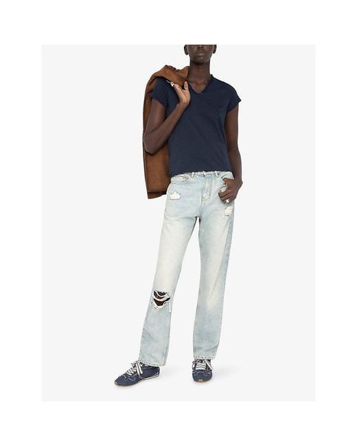 Zadig & Voltaire Blue Tunisien Henley Graphic-Print Cotton T-Shirt