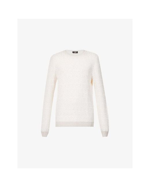 Fendi Monogram-patterned Crewneck Regular-fit Wool-blend Jumper in White  for Men | Lyst