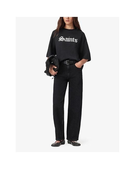 AllSaints Black Amelie Branded-Print Cotton-Jersey T-Shirt
