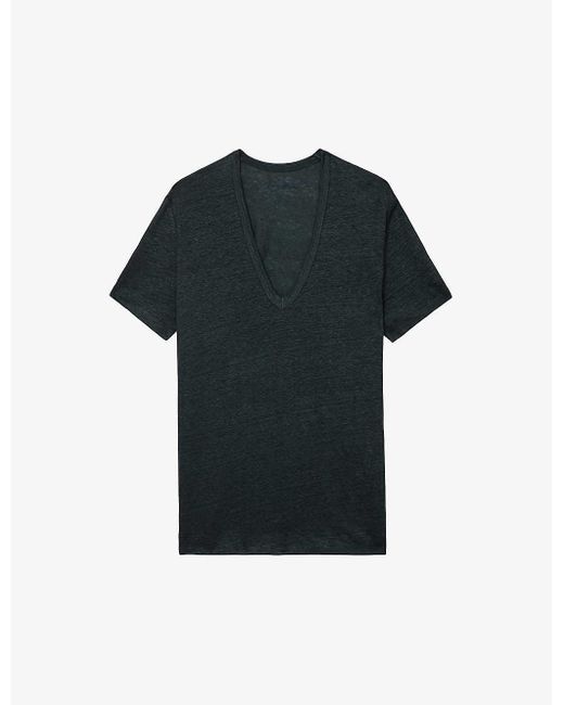 Zadig & Voltaire Black Wassa V-neck Short-sleeve Linen-blend T-shirt