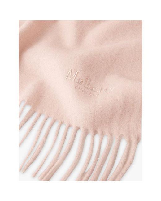 Mulberry Pink Solid Logo-Embroidered Merino-Wool Scarf