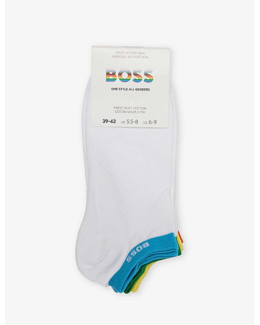 Boss Blue Rainbow Logo-print Pack Of Five Stretch-cotton Blend Socks for men