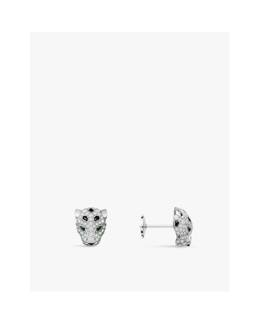 Cartier White Panthère De 18Ct- 0.61Ct Brilliant-Cut Diamond, Emerald And Onyx Stud Earrings