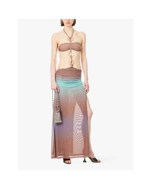 Jaded London Purple Embellished Cut-Out Stretch-Mesh Maxi Dress