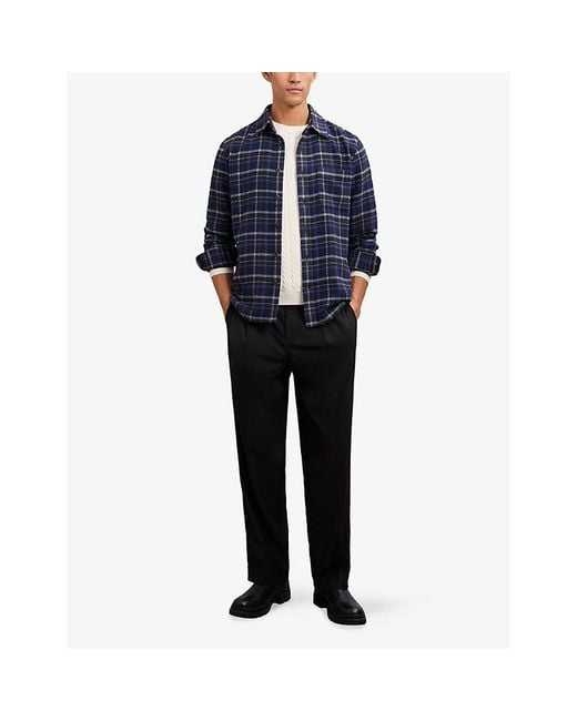 Reiss Blue Sam Checked Woven Overshirt for men