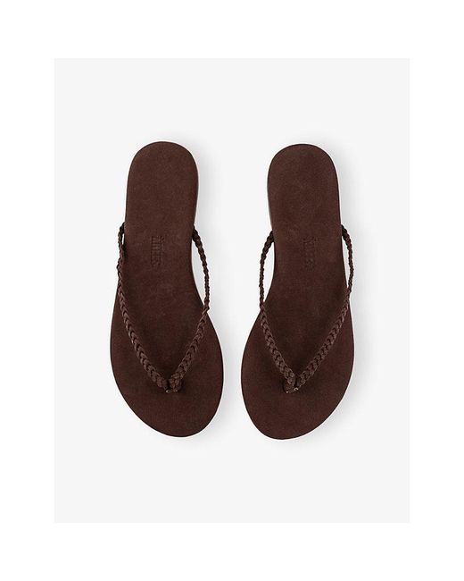 TKEES Brown Lily Braided Suede Flip-Flops