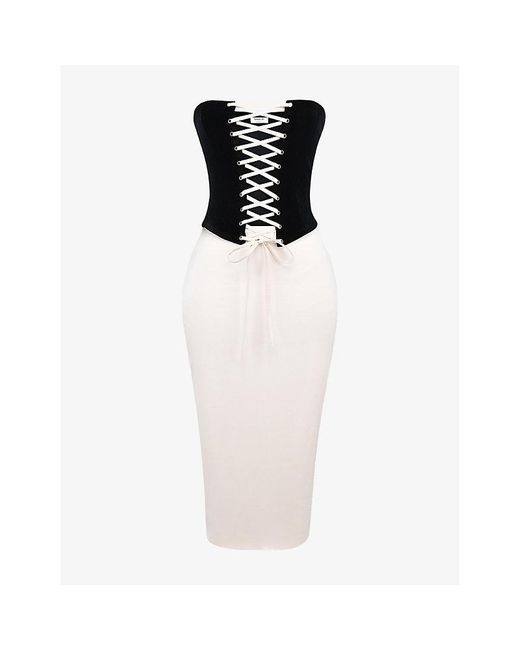 House Of Cb White Jaina Strapless Corseted Stretch-Woven Midi Dress