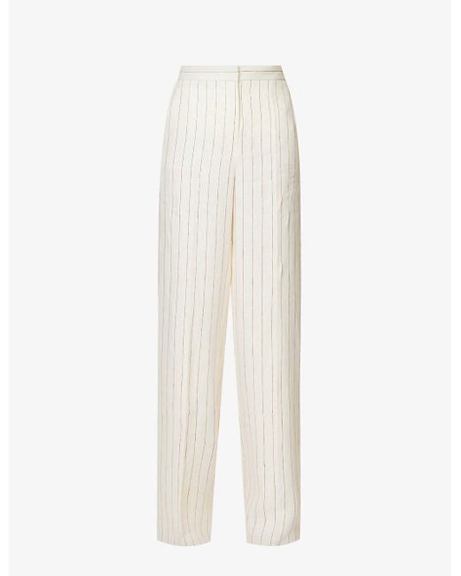 Max Mara Popoli High-waisted Wide-leg Linen Trousers in White | Lyst