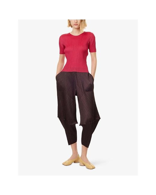 Pleats Please Issey Miyake Red New Colorful Basics 4 Short-Sleeves Knitted Top