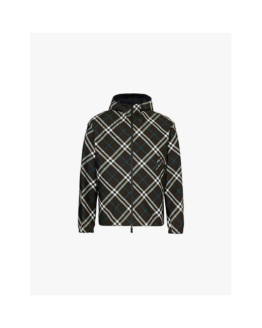 Burberry Black Edk-Embroidered Check-Print Reversible Shell Jacket for men