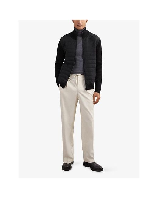 Reiss Black Townsend Funnel-Neck Ribbed-Neck Jacket for men