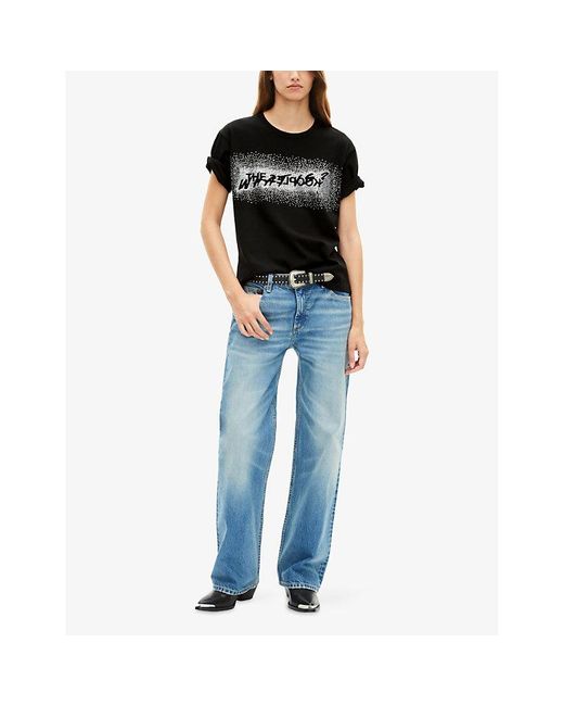 The Kooples Black Rhinestone Graphic Cotton-Jersey T-Shirt