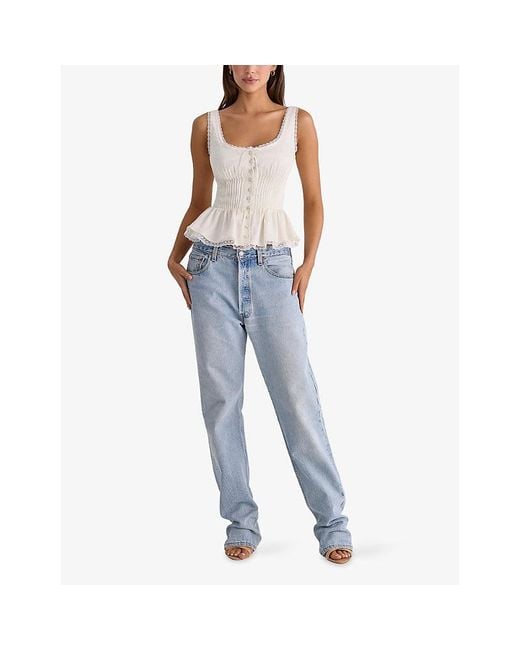 House Of Cb White Effie Lace-Trim Button-Down Woven Top
