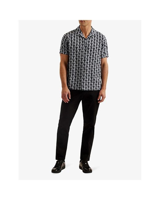 Ted Baker Black Geometric-print Short-sleeve Woven-blend Shirt for men