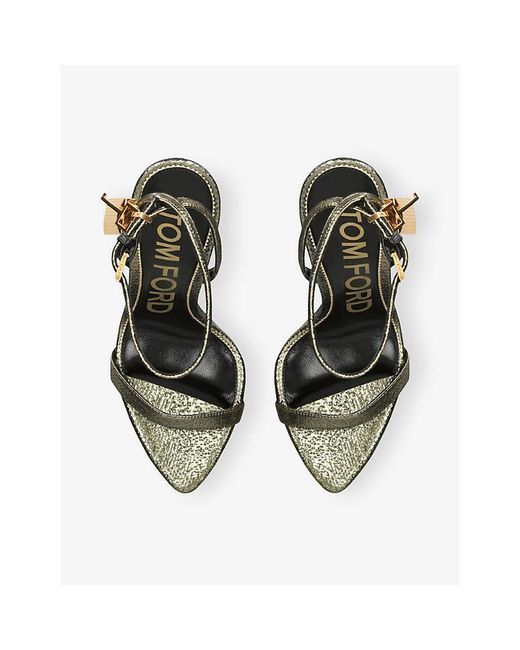 Tom Ford White Padlock 105 Metallic-Leather Heeled Sandals