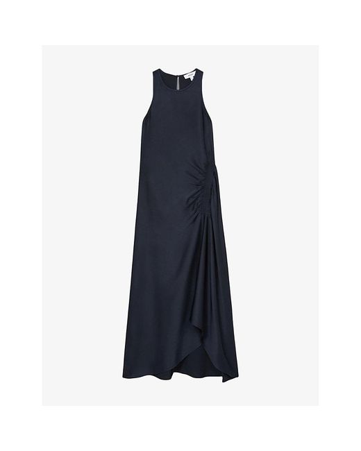 Reiss Blue Anessa Sleeveless Satin Midi Dress